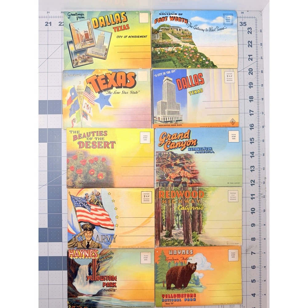 Vintage Souvenir Folders Postcards Lot 10 Dallas Fort Worth Yellowstone USA